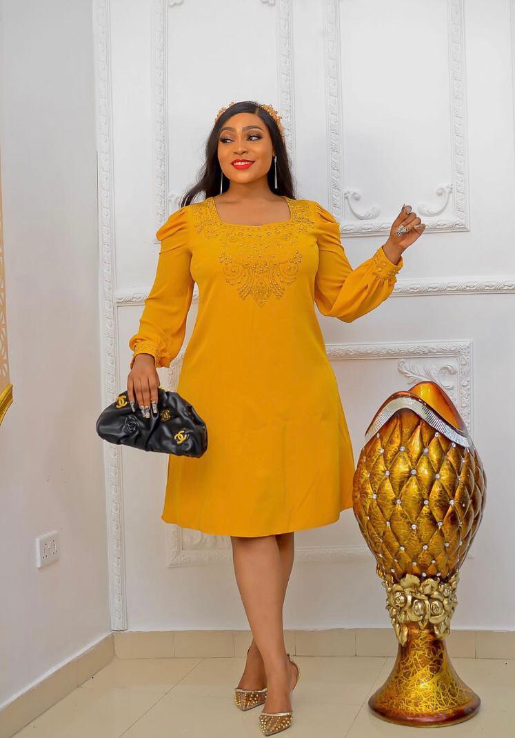 Elegant Classy Turkey Dresses 001-(Yellow)